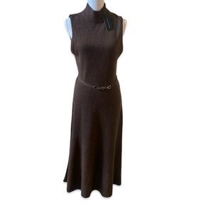 Elie Tahari Sleeveless  Midi100% Cashmere Chocolate Brown Midi Dress size XL NEW